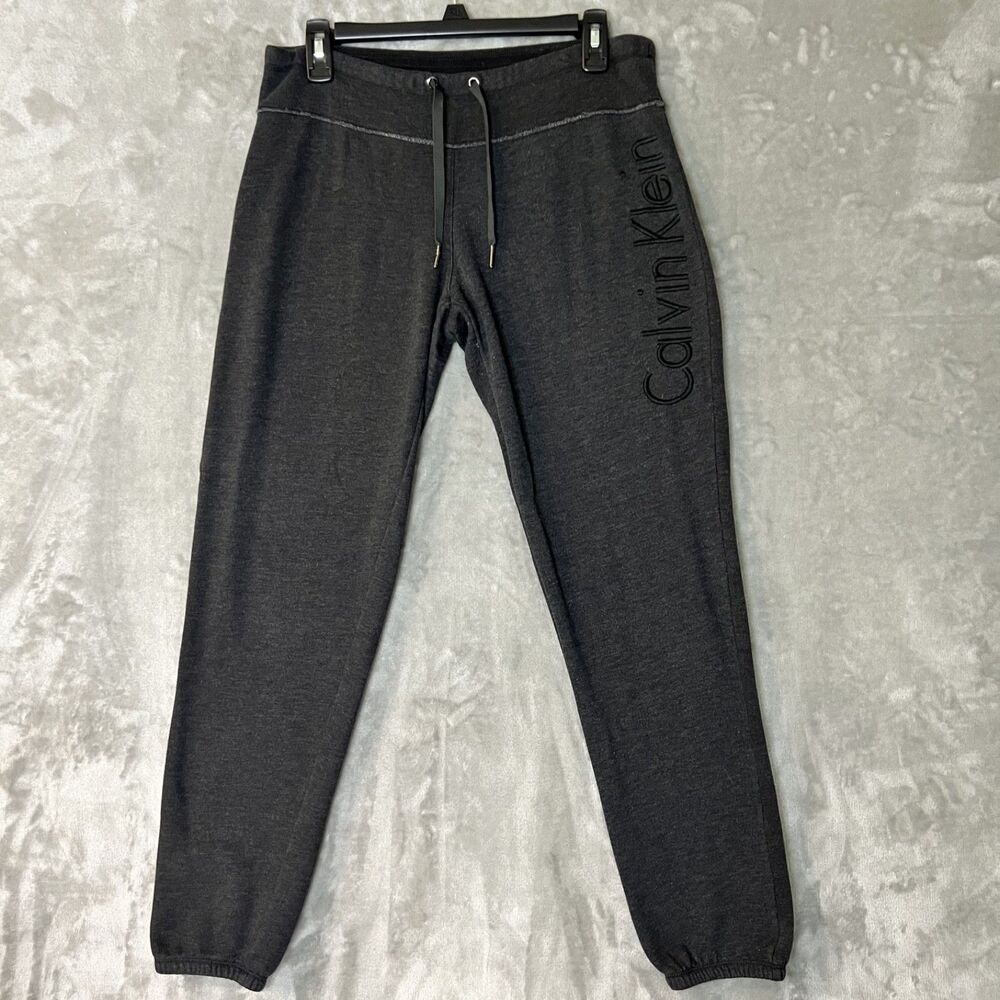 Calvin Klein Embroidered Logo Dark Grey Drawstring Jogger Pants Womens Size S